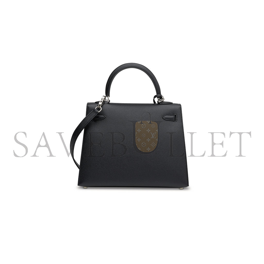 HERMÈS MASTER A BLACK EPSOM LEATHER SELLIER KELLY 25 WITH PALLADIUM HARDWARE (25*17*7cm)